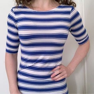 Banana Republic Blue White Striped Stretch Tee XSP Half Sleeve Nautical Summer